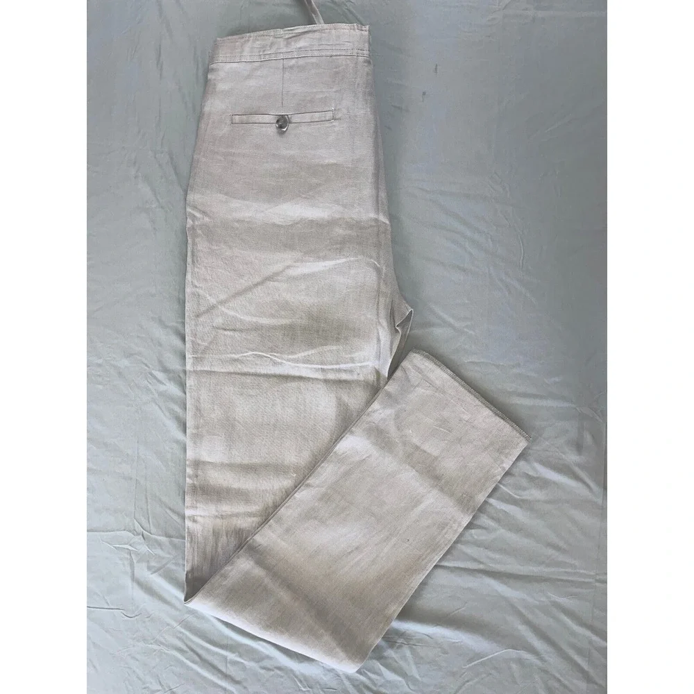 Bahia Sol Volos Flat Front Linen Pants w/ Drawstring. Platinum Gray, 44. NWT!